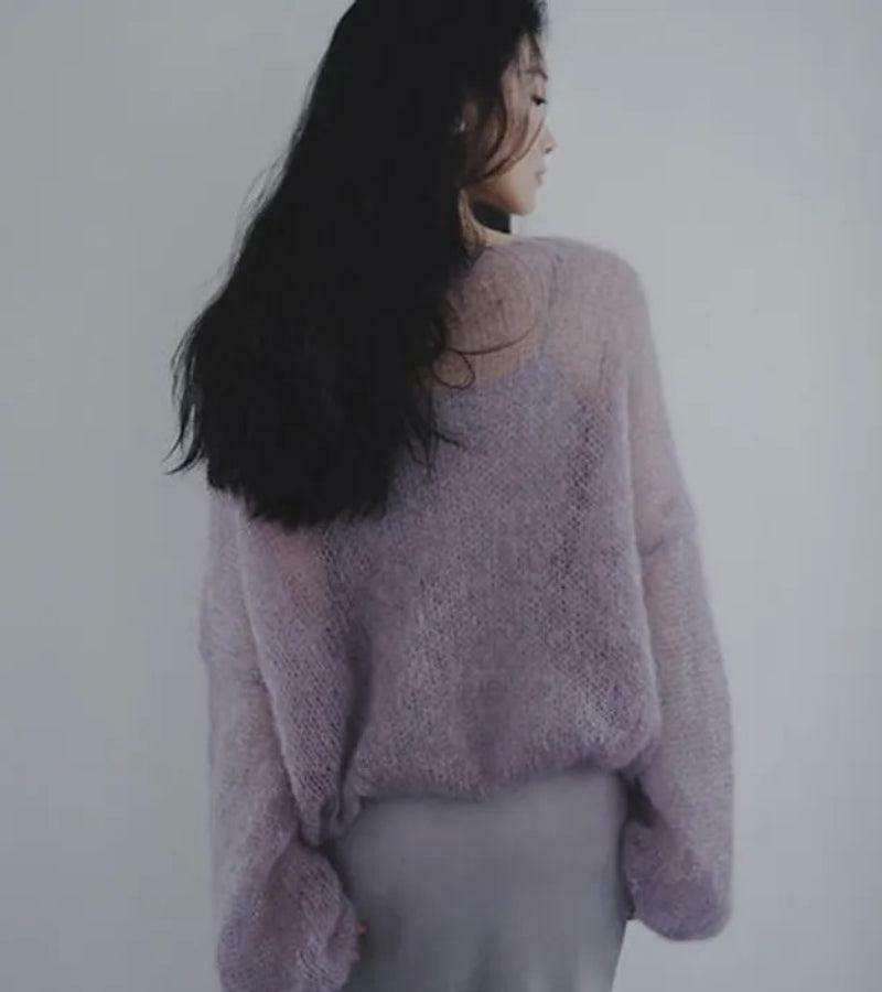 Aesthetic Puff Sleeved Mesh Knit Sweater - Unique Y2K Style with Embroidery Details