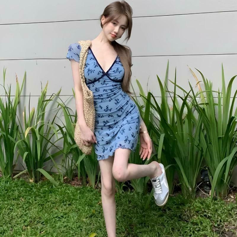 Charming Cottagecore Floral Mini Dress in Pink Plaid - Bohemian Y2K Style Sun Dress