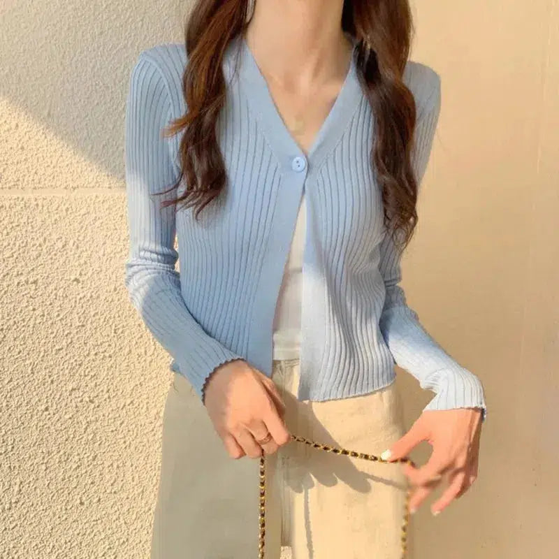 Chic Blue Floral One-Button Cardigan - Y2K Grunge & Coquette Style for Effortless Outfits
