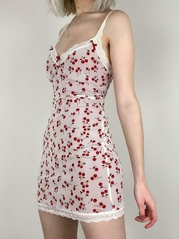 Chic Coquette Cherry Mini Dress in Pink Plaid - Y2K Bohemian Style for Effortless Elegance