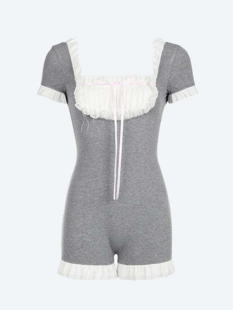 Chic Coquette Ruffled Backless Playsuit for Y2K Fashion Lovers - Trendy Cottagecore Style
