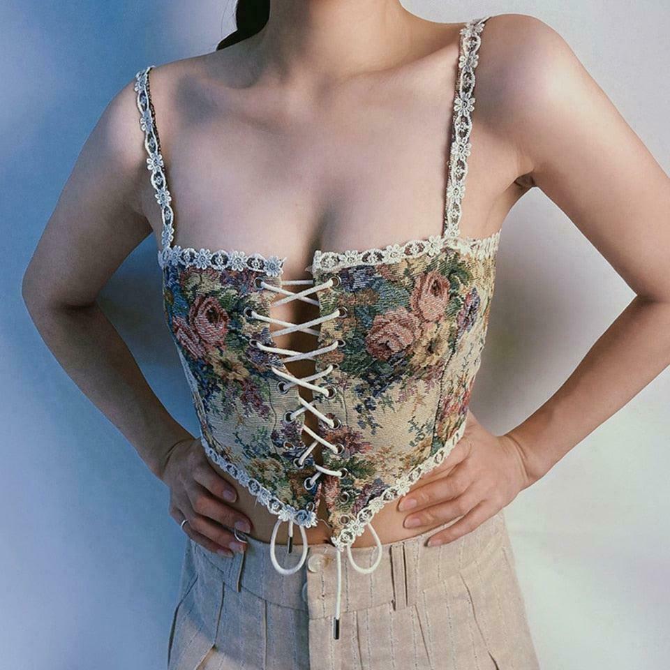Chic Cottagecore Corset Top with Bow Tie Detail - Y2K Style Denim Tube Crop Top