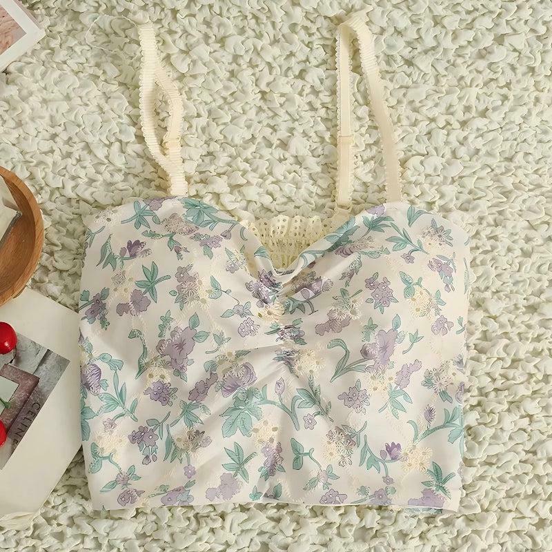 Chic Cottagecore Floral Crop Top - Y2K Aesthetic Denim Tube Top for Trendy Outfits
