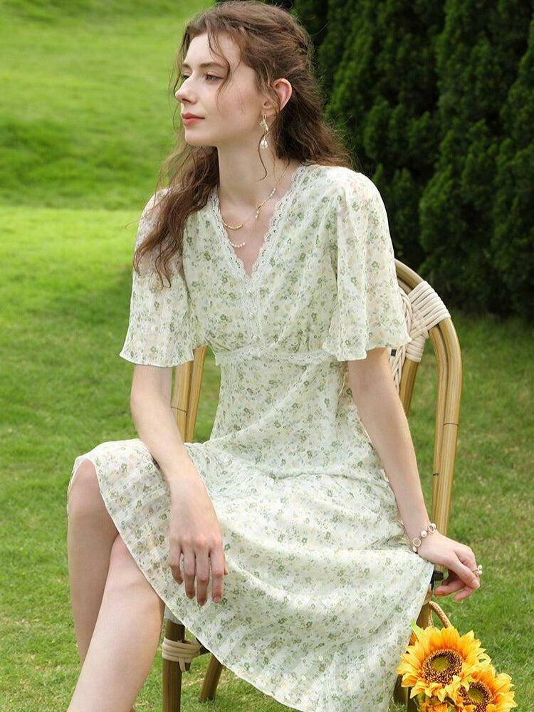 Chic Cottagecore Floral Midi Dress in Pink Plaid - Bohemian Y2K Style for Effortless Elegance