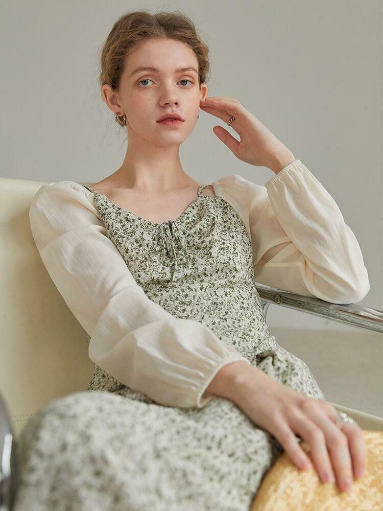 Chic Cottagecore Floral Midi Dress with Long Sleeves - Y2K Bohemian Style Sun Dress
