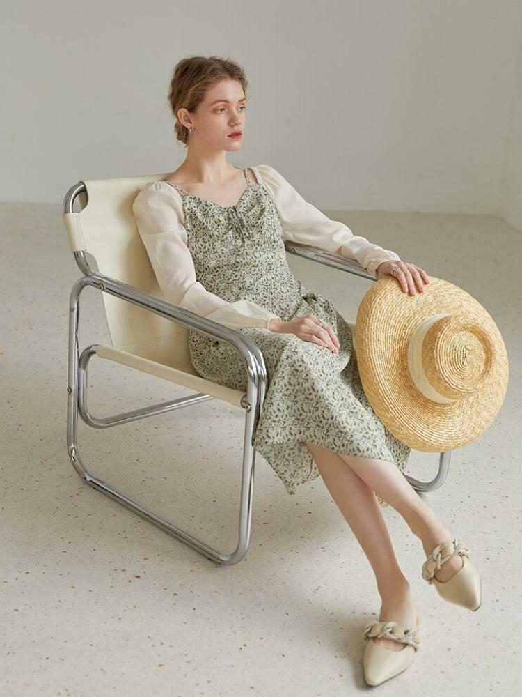Chic Cottagecore Floral Midi Dress with Long Sleeves - Y2K Bohemian Style Sun Dress