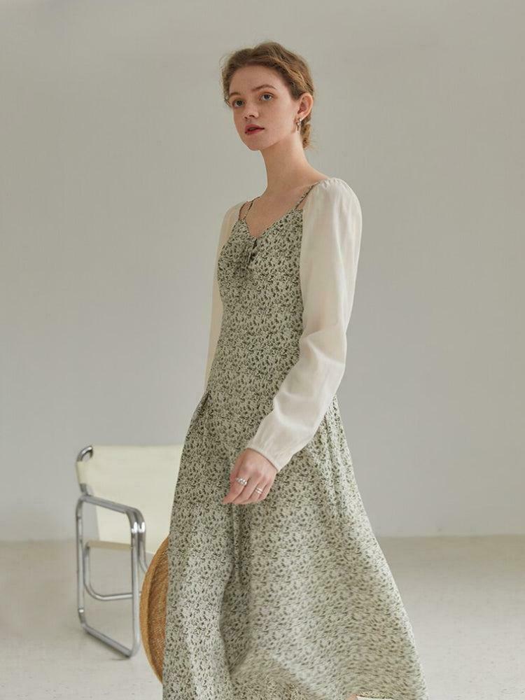 Chic Cottagecore Floral Midi Dress with Long Sleeves - Y2K Bohemian Style Sun Dress