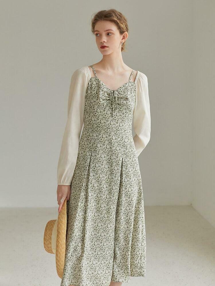 Chic Cottagecore Floral Midi Dress with Long Sleeves - Y2K Bohemian Style Sun Dress