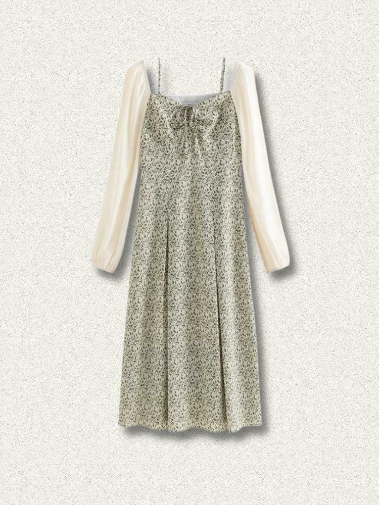 Chic Cottagecore Floral Midi Dress with Long Sleeves - Y2K Bohemian Style Sun Dress