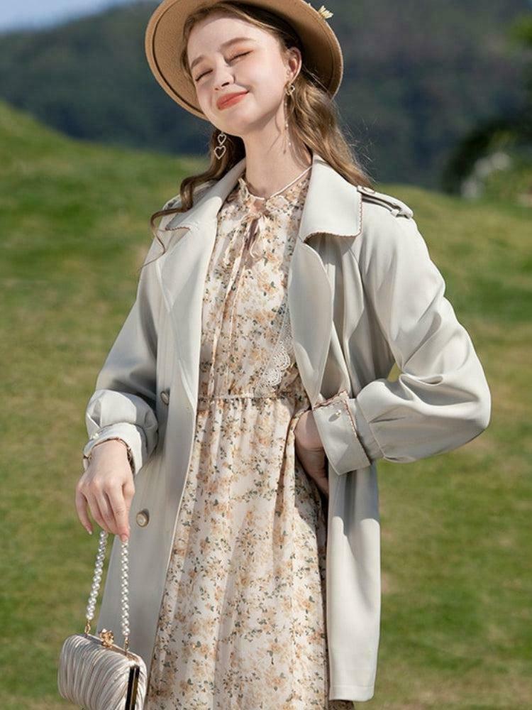 Chic Cottagecore Lace Floral Midi Dress - Bohemian Style with Y2K Vibes and Long Sleeves