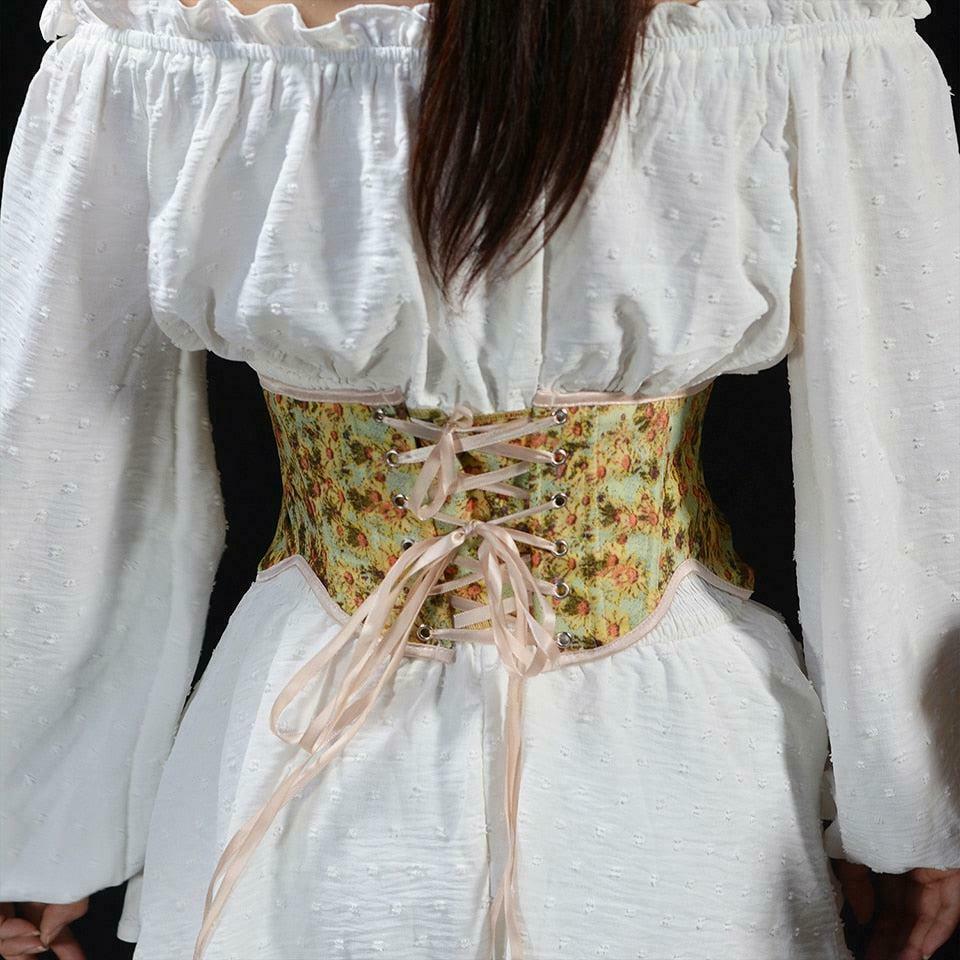 Chic Cottagecore Ribbon Lace-Up Waist Corset Top - Y2K Punk & Emo Style with Bows