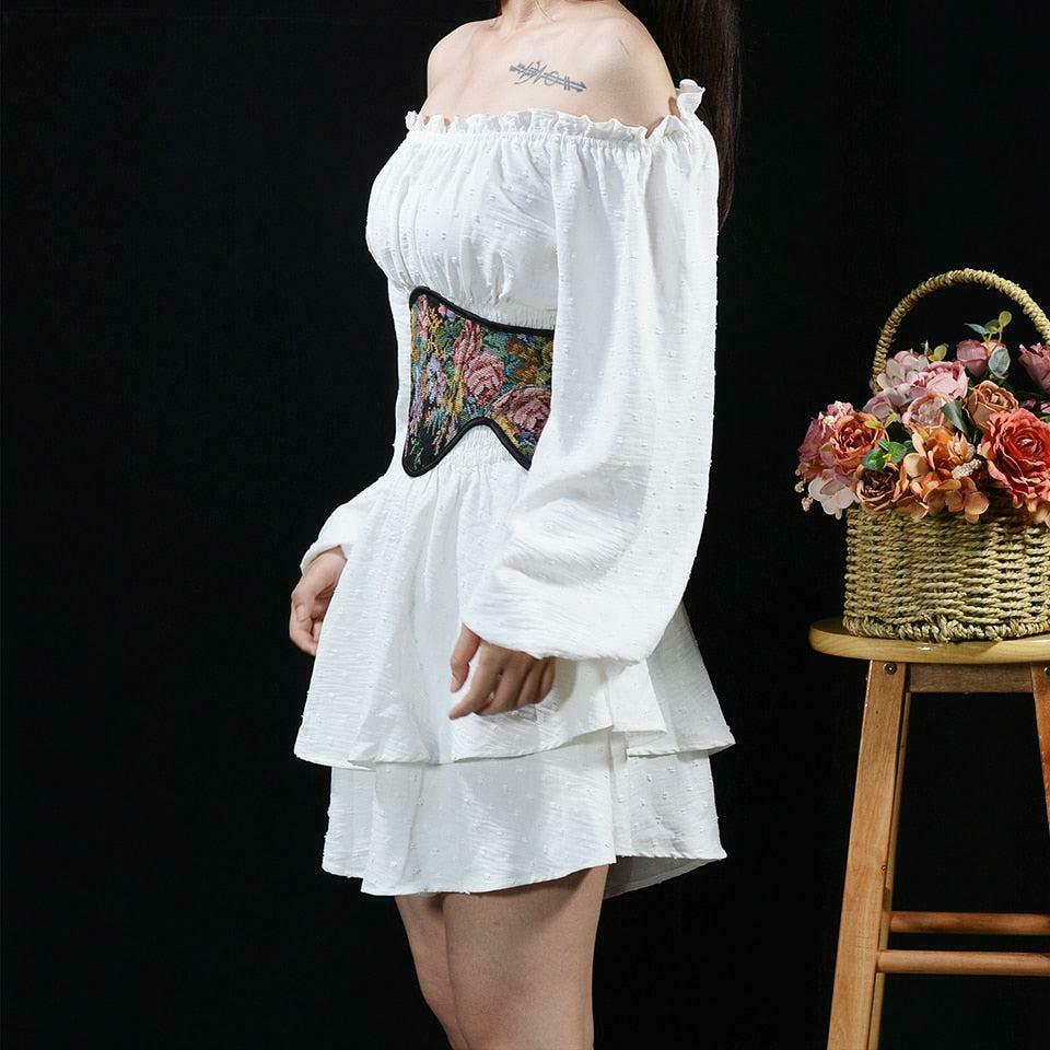 Chic Cottagecore Ribbon Lace-Up Waist Corset Top - Y2K Punk & Emo Style with Bows