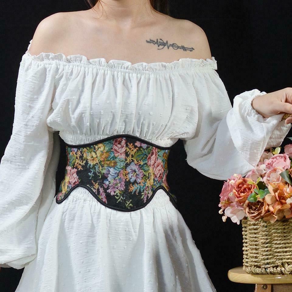 Chic Cottagecore Ribbon Lace-Up Waist Corset Top - Y2K Punk & Emo Style with Bows