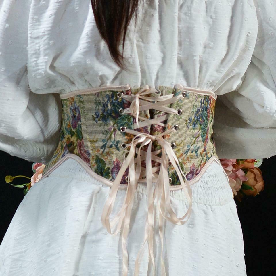 Chic Cottagecore Ribbon Lace-Up Waist Corset Top - Y2K Punk & Emo Style with Bows