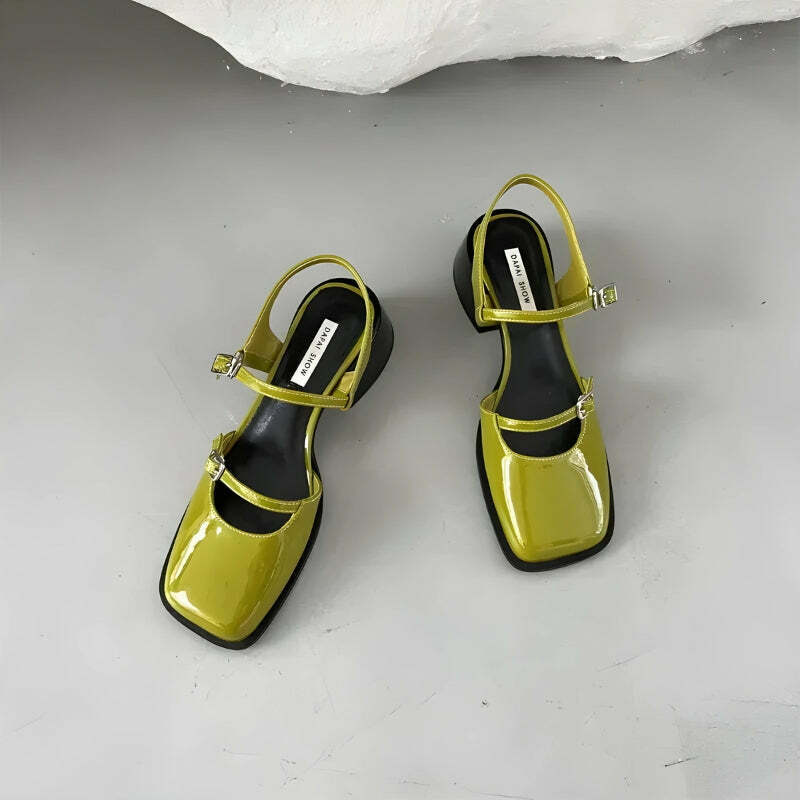Chic Double Strap Mary Jane High Heels in Green Velvet for Trendy Y2K Cottagecore Outfits