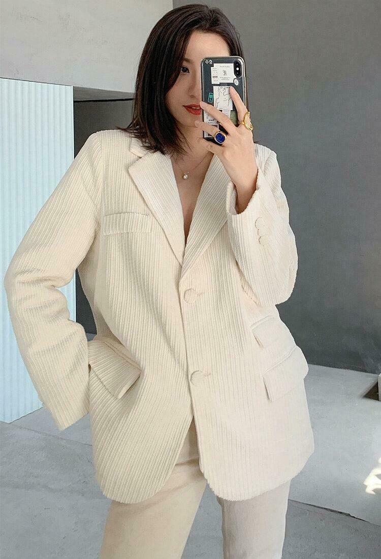 Chic Light Academia Corduroy Blazer - Vintage-Inspired Y2K Fashion Staple for Effortless Style