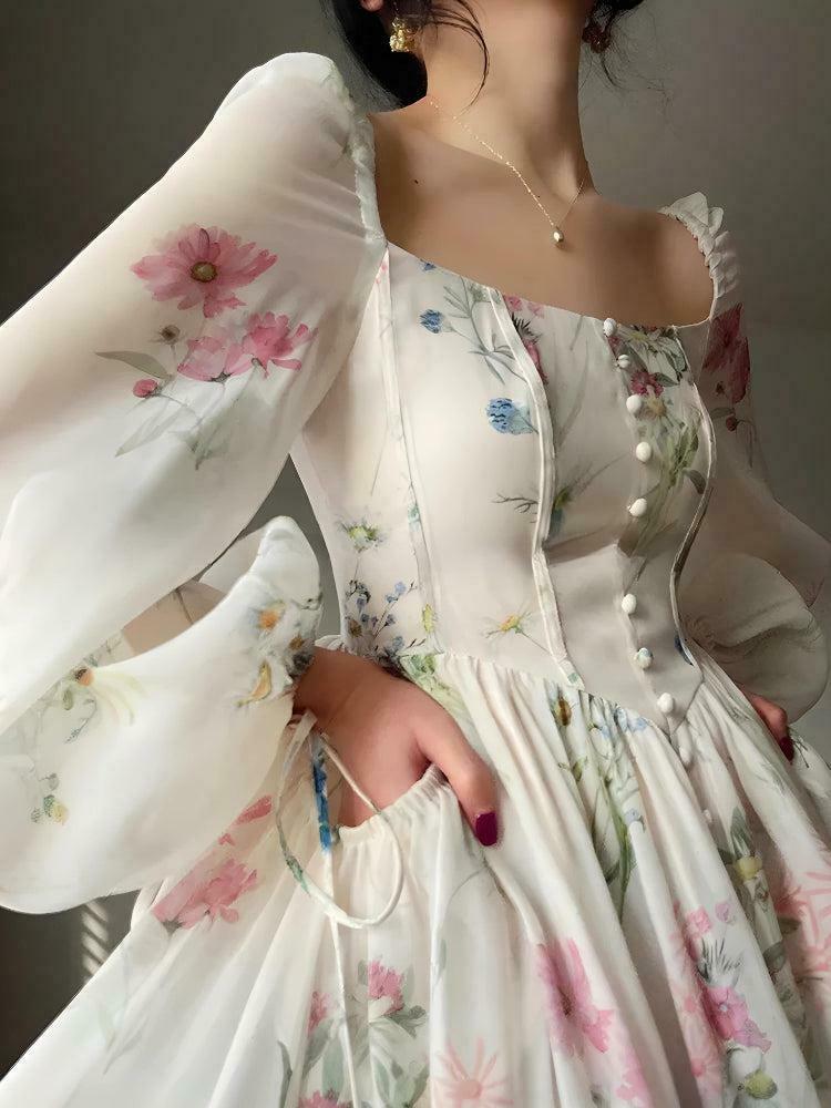 Chic Pink Plaid Cottagecore Maxi Dress - Bohemian Long Sleeve Sun Dress for Y2K Fashion
