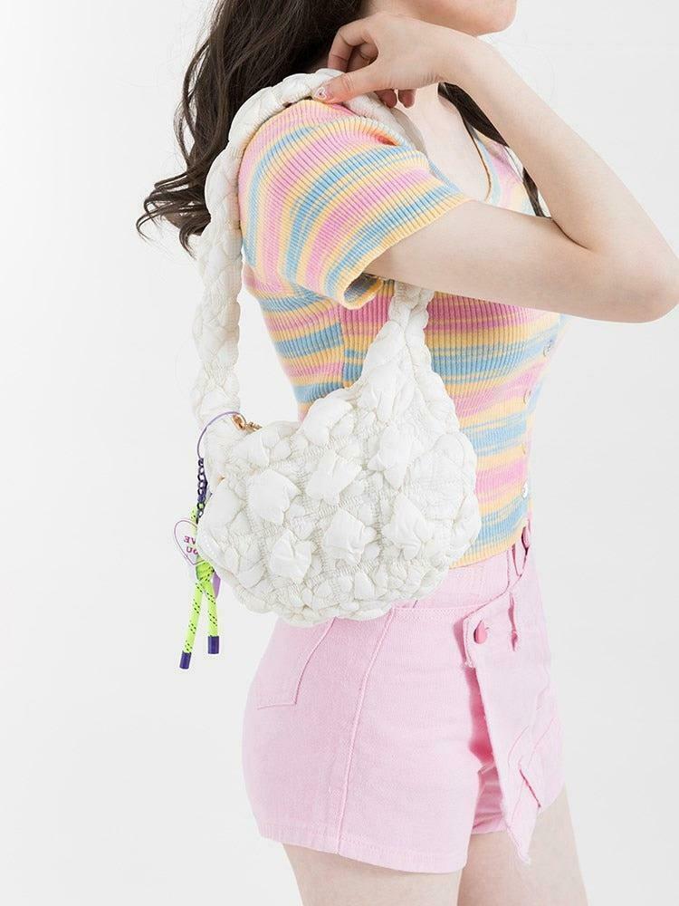 Chic Soft Girl Quilted Handbag - Stylish Minimalist Accessory for Y2K and Cottagecore Outfits