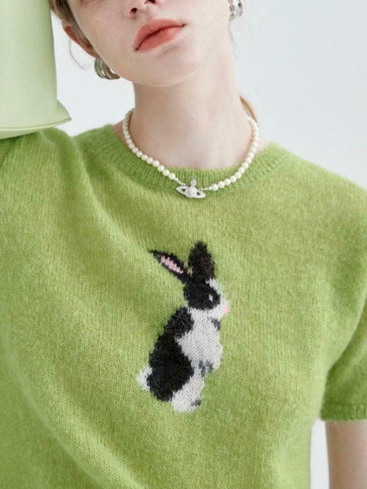 Chic Y2K Rabbit Knitted Crop Top with Bow Tie Detail - Trendy Fairy Style Hoodie