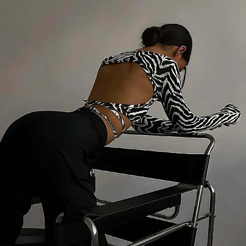 Chic Y2K Zebra Backless Crop Top - Trendy Zebra Print for Stylish Outfits