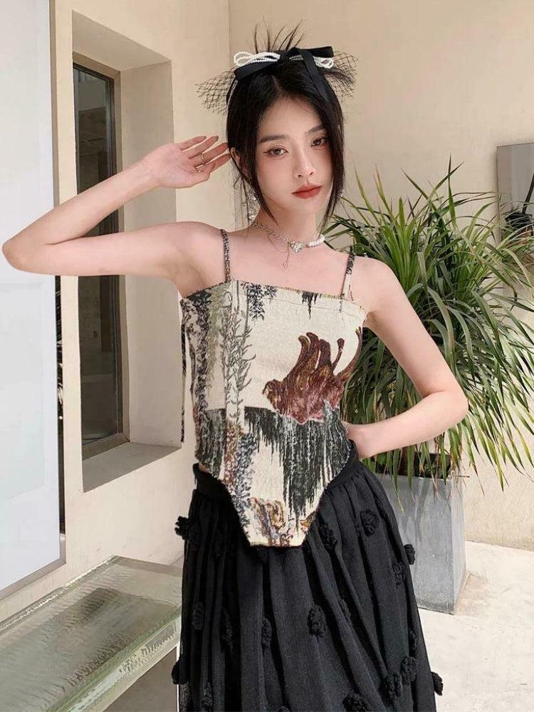 Cottagecore Zip-Up Corset Top - Y2K Denim Tube Top with Bow Tie for Fairy Aesthetic Outfits