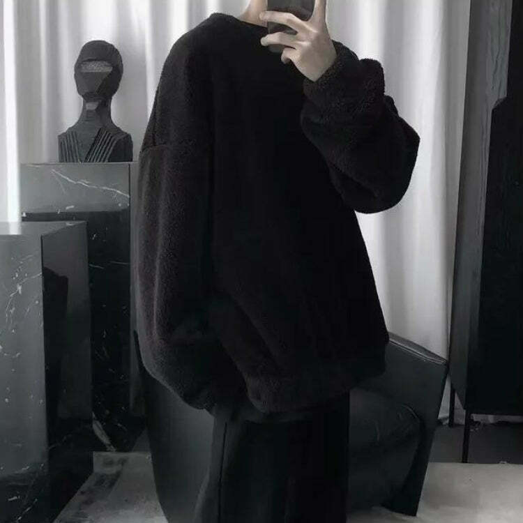 Cozy Oversized Teddy Sweatshirt with Vintage Graphic - Y2K Aesthetic for Ultimate Comfort