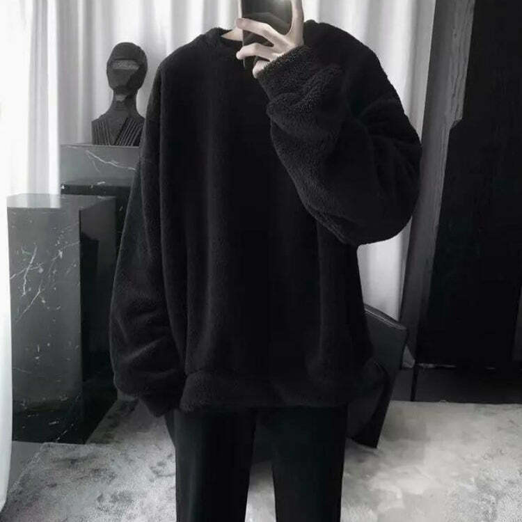 Cozy Oversized Teddy Sweatshirt with Vintage Graphic - Y2K Aesthetic for Ultimate Comfort