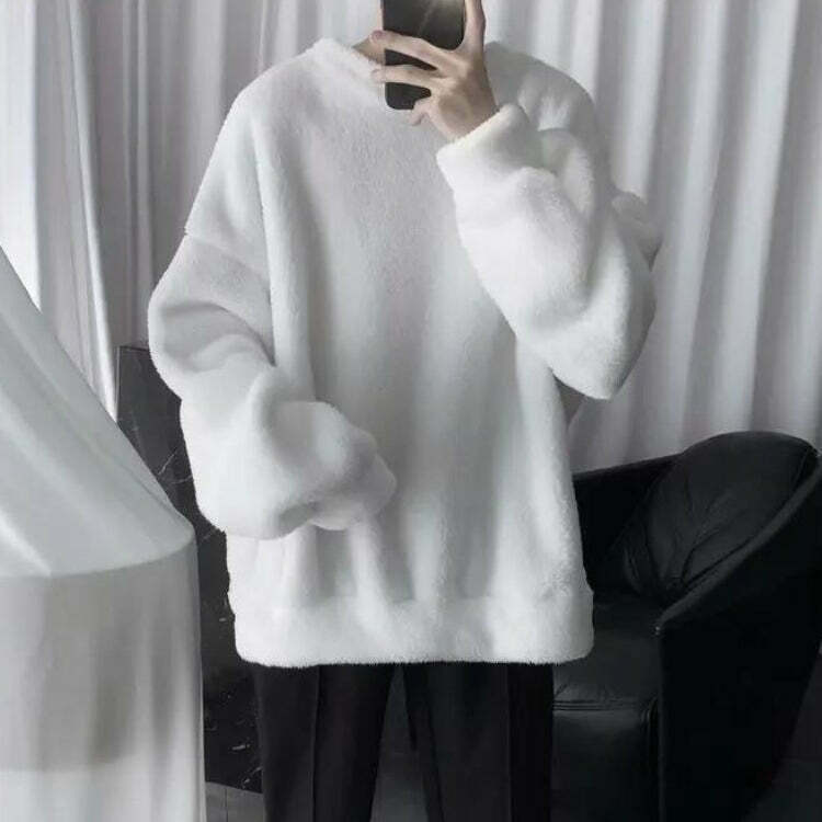Cozy Oversized Teddy Sweatshirt with Vintage Graphic - Y2K Aesthetic for Ultimate Comfort