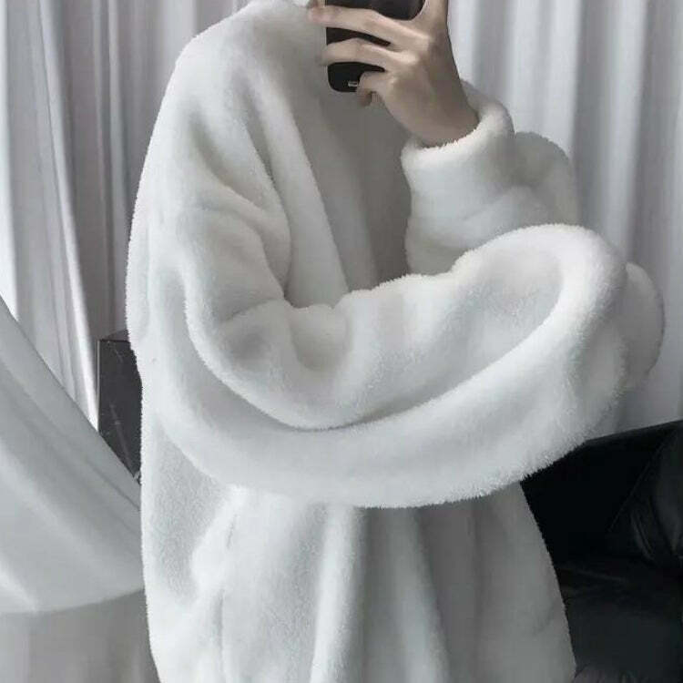 Cozy Oversized Teddy Sweatshirt with Vintage Graphic - Y2K Aesthetic for Ultimate Comfort
