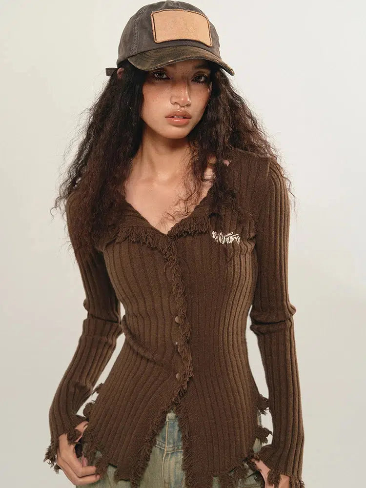 Fairy Grunge Distressed Corduroy Cardigan in Blue Floral - Y2K Vintage Style Essential