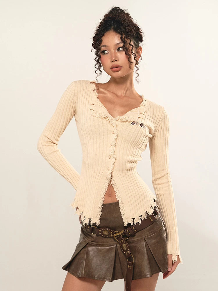 Fairy Grunge Distressed Corduroy Cardigan in Blue Floral - Y2K Vintage Style Essential