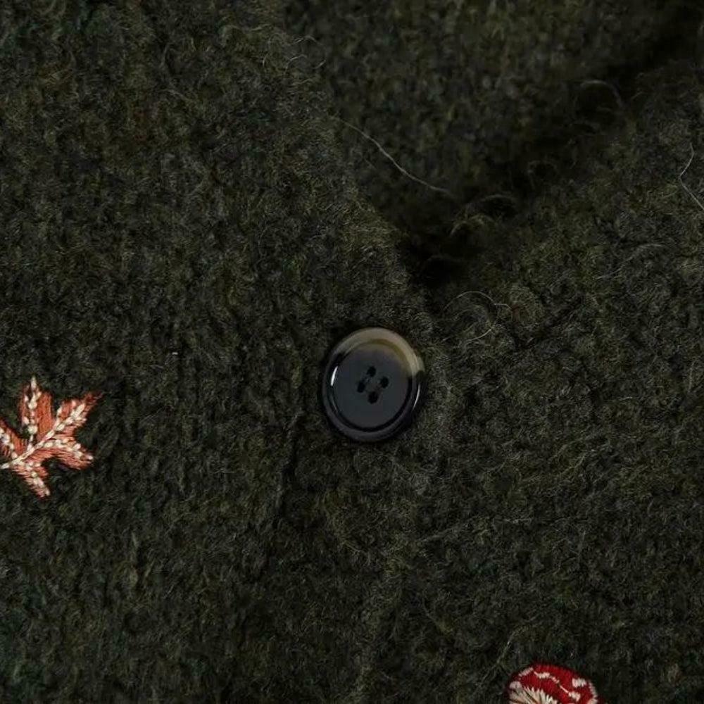 Goblincore Leaf Embroidery Cardigan - Vintage-Inspired Blue Floral Grunge Y2K Style
