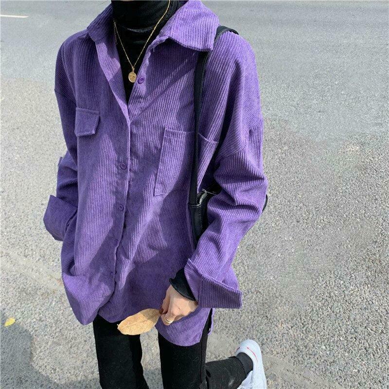 Indie Purple Corduroy Casual Shirt - Y2K Aesthetic Vintage Flannel for Trendy Outfits