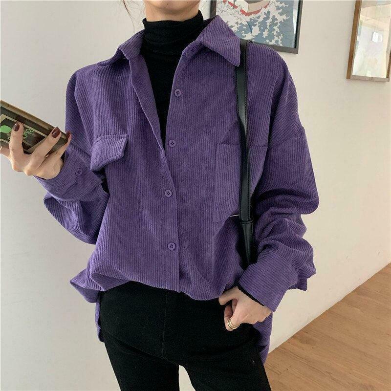 Indie Purple Corduroy Casual Shirt - Y2K Aesthetic Vintage Flannel for Trendy Outfits