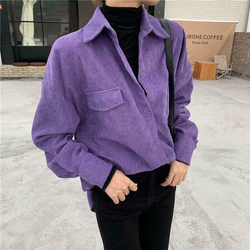 Indie Purple Corduroy Casual Shirt - Y2K Aesthetic Vintage Flannel for Trendy Outfits