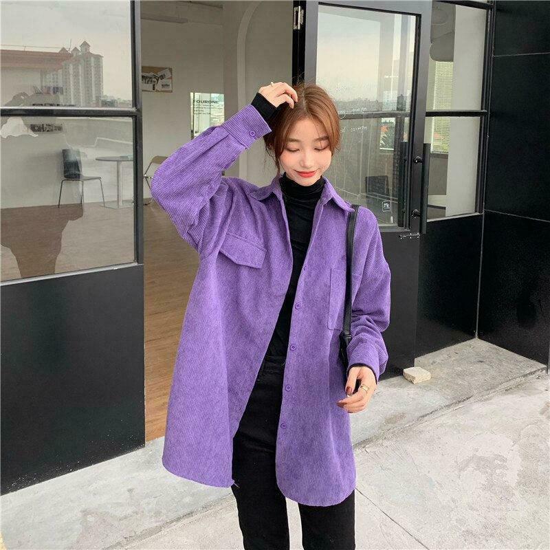 Indie Purple Corduroy Casual Shirt - Y2K Aesthetic Vintage Flannel for Trendy Outfits