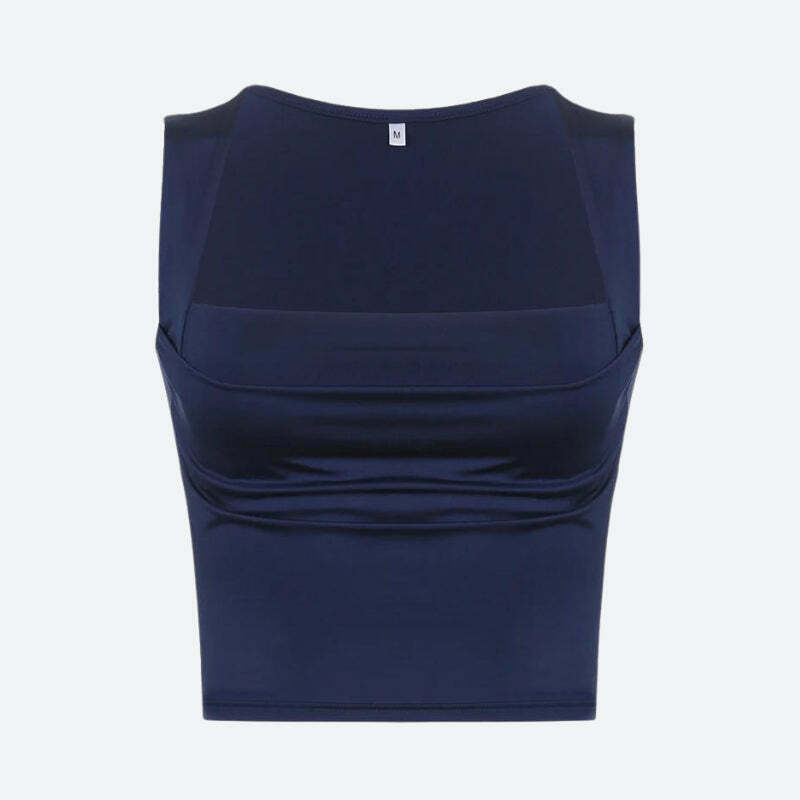 Ruched Square Neck Y2K Crop Top with Bow Tie Detail - Trendy Fairy Style Tank Top