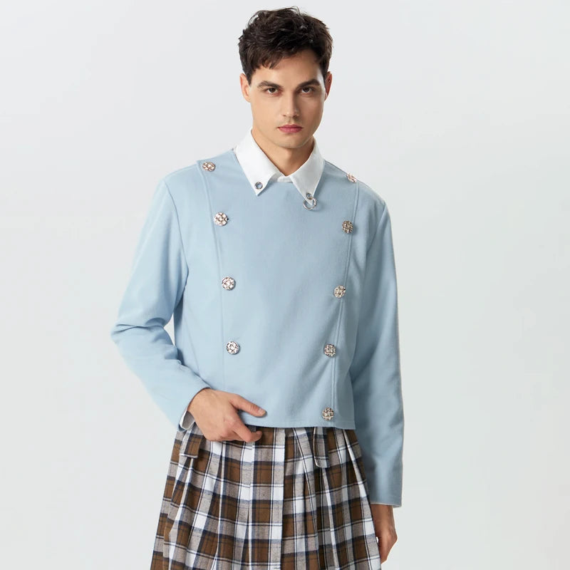 Stylish Y2K Double Breasted O-Neck Jacket - Trendy Color Block Design in White & Yellow