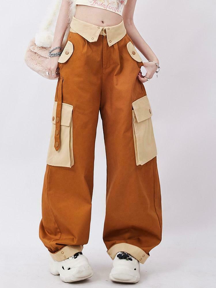 Trendy Orange Wide Leg Cargo Pants for Y2K Style Enthusiasts - Versatile & Chic