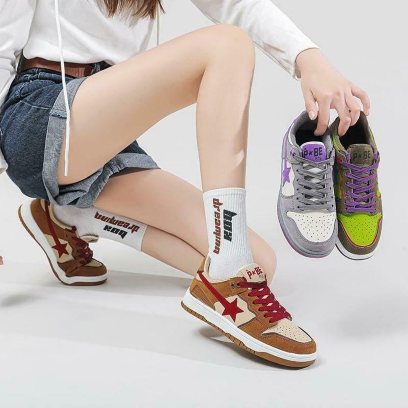 Trendy Star Embroidered Multicolor Sneakers for Y2K Fashion Lovers - Vintage Style