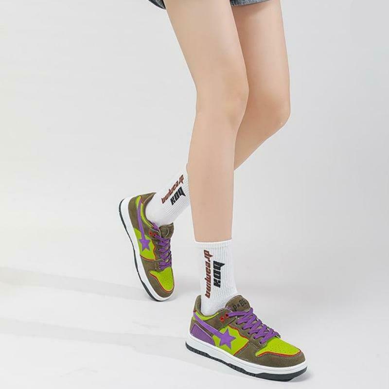 Trendy Star Embroidered Multicolor Sneakers for Y2K Fashion Lovers - Vintage Style