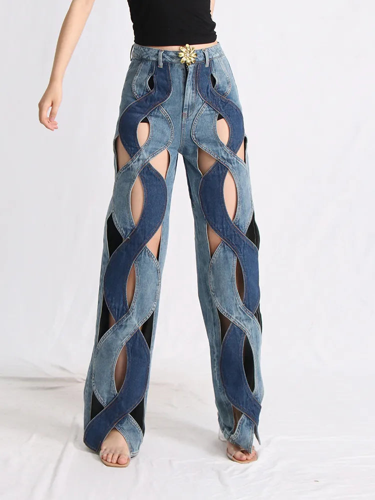 Trendy Two Different Denim Cut Out Jeans for Y2K and Cottagecore Outfit Inspiration