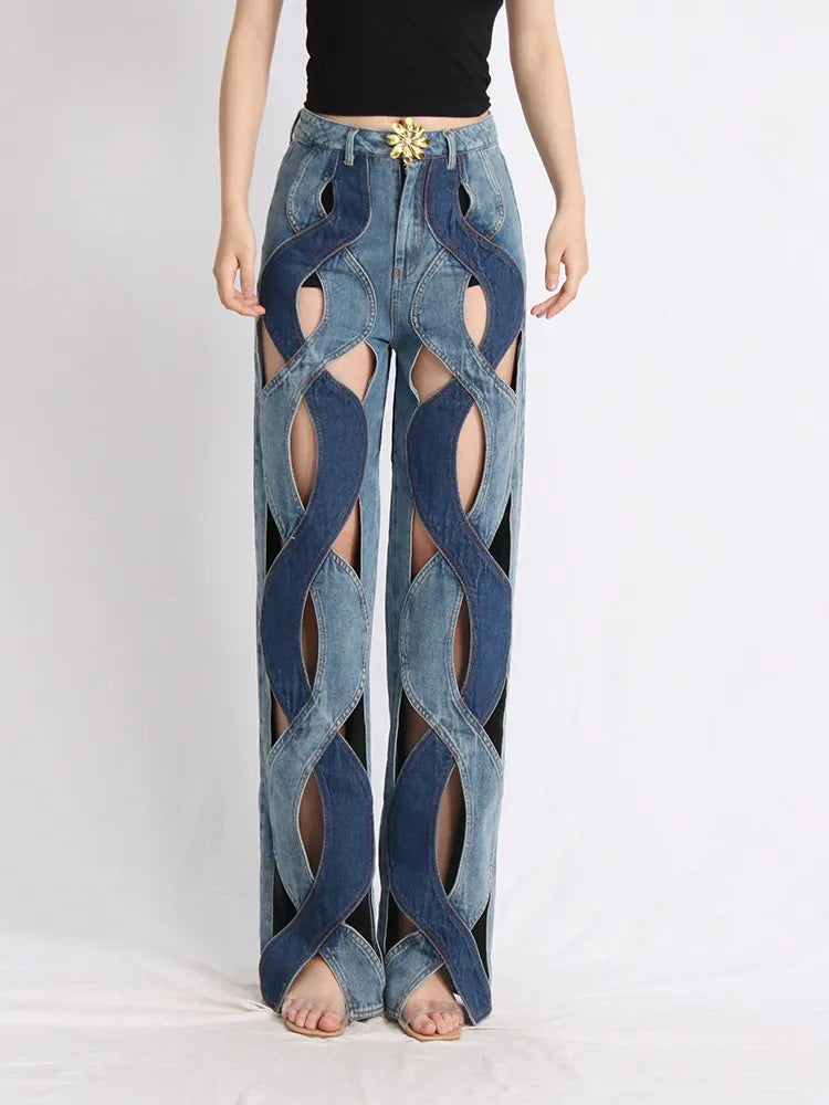 Trendy Two Different Denim Cut Out Jeans for Y2K and Cottagecore Outfit Inspiration