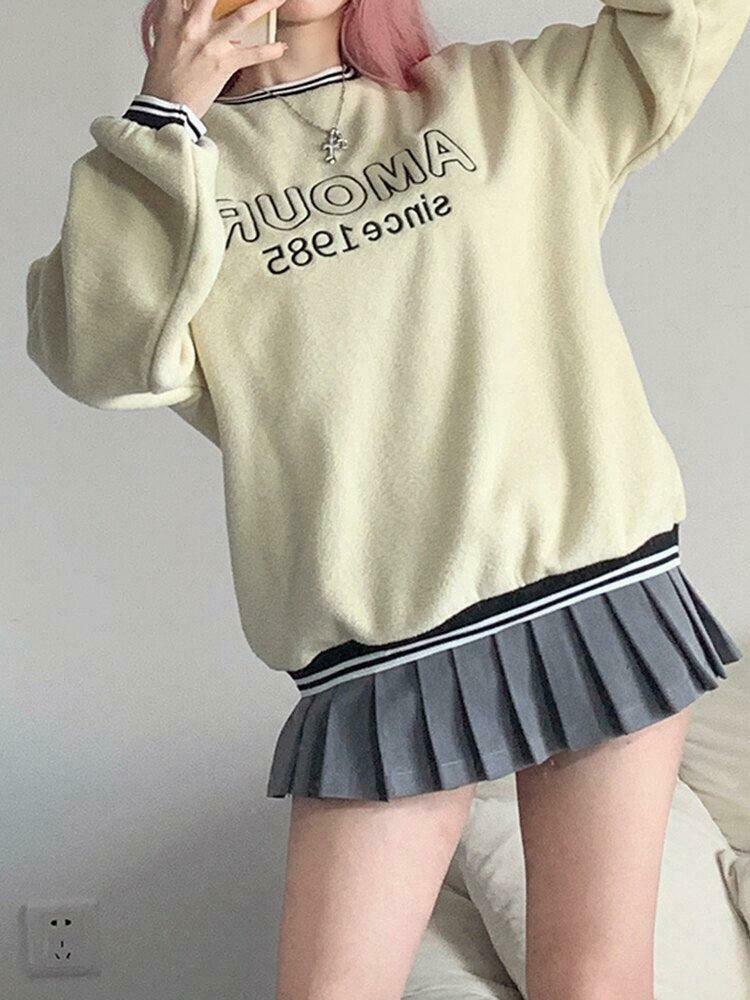 Trendy Vintage Amour Sweatshirt in Soft Corduroy - Oversized Aesthetic Y2K Style