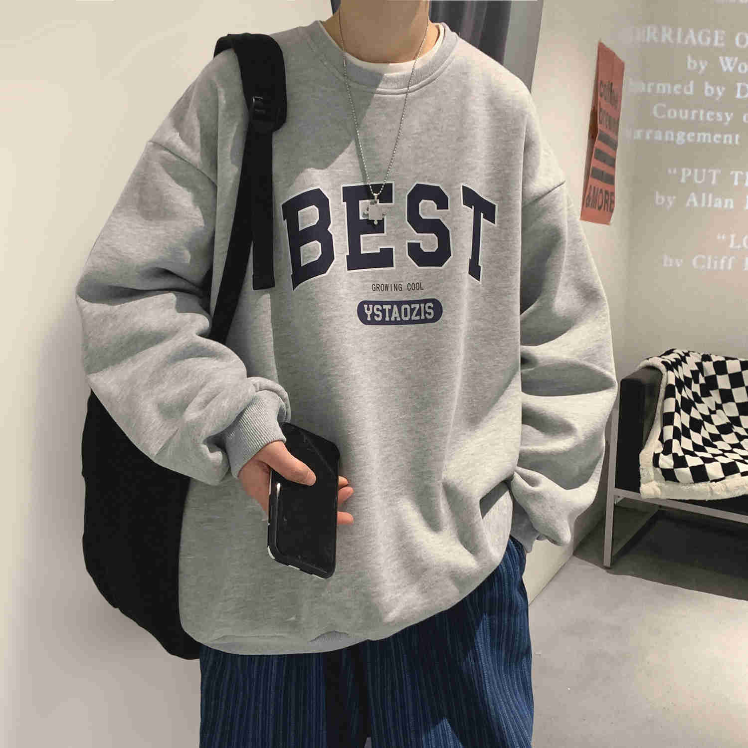 Trendy Y2K Oversized Sweatshirt with Vintage Graphic - Cozy Corduroy Aesthetic Style