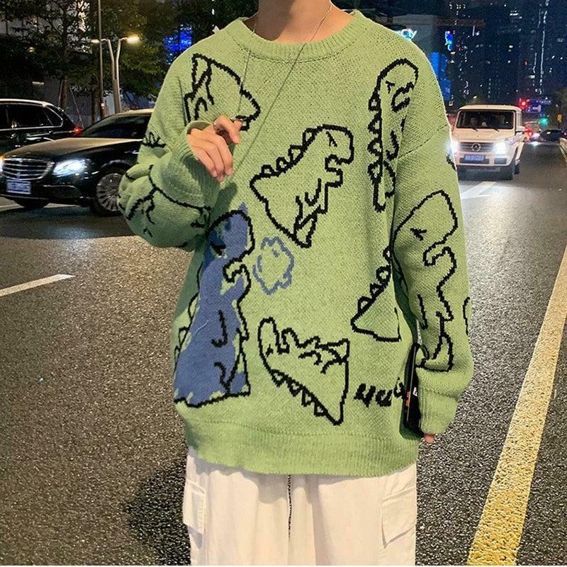 Unique Dinosaur Knitted Sweater - Aesthetic Y2K Fashion with Embroidery & Cozy Comfort