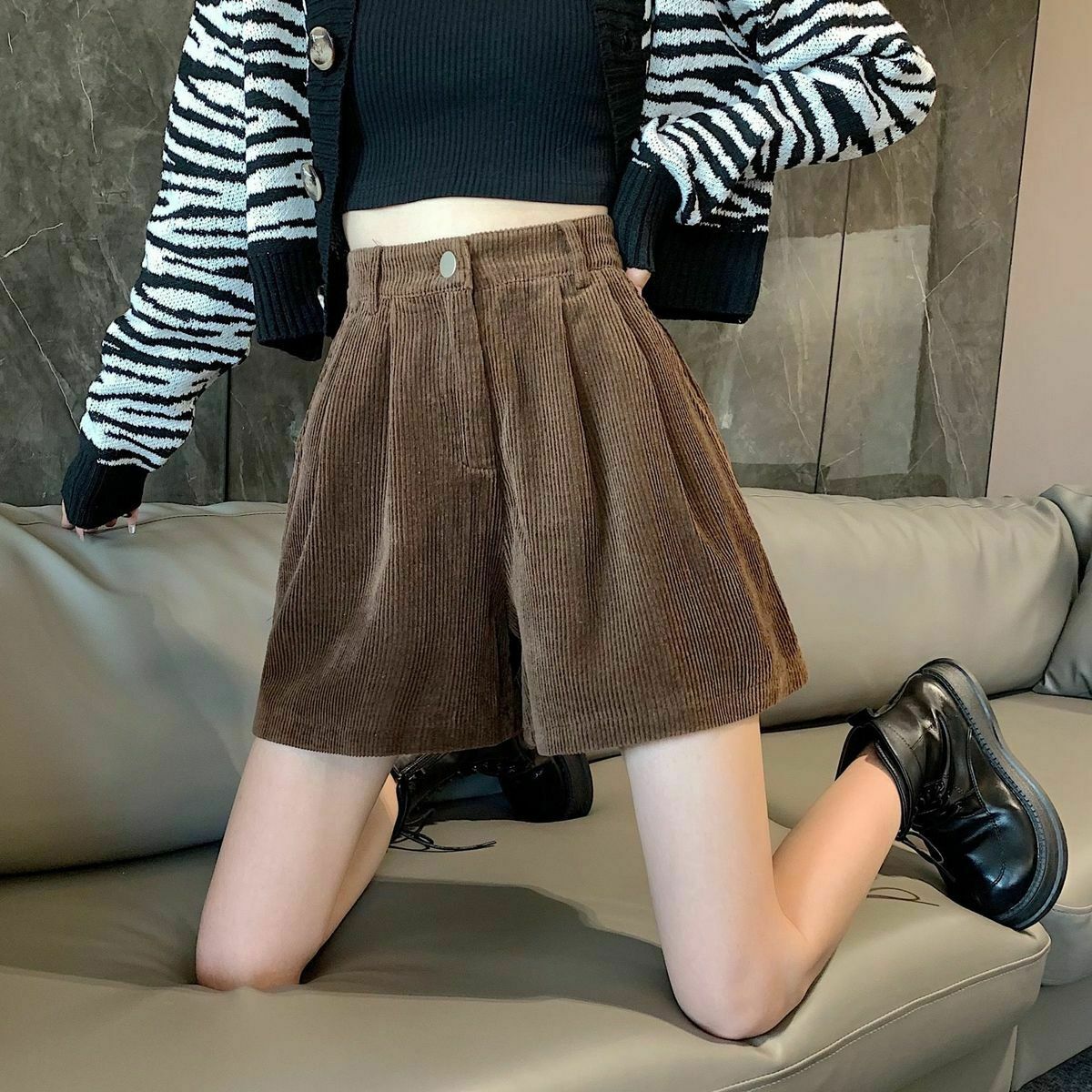 Vintage Dark Academia High Waist Corduroy Shorts - Trendy Y2K Fashion Essential