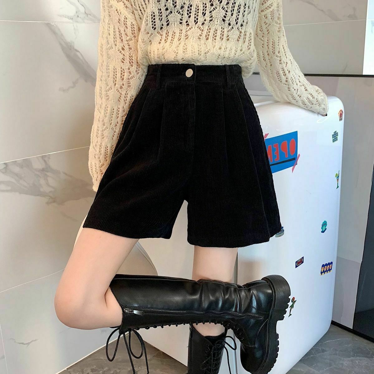 Vintage Dark Academia High Waist Corduroy Shorts - Trendy Y2K Fashion Essential