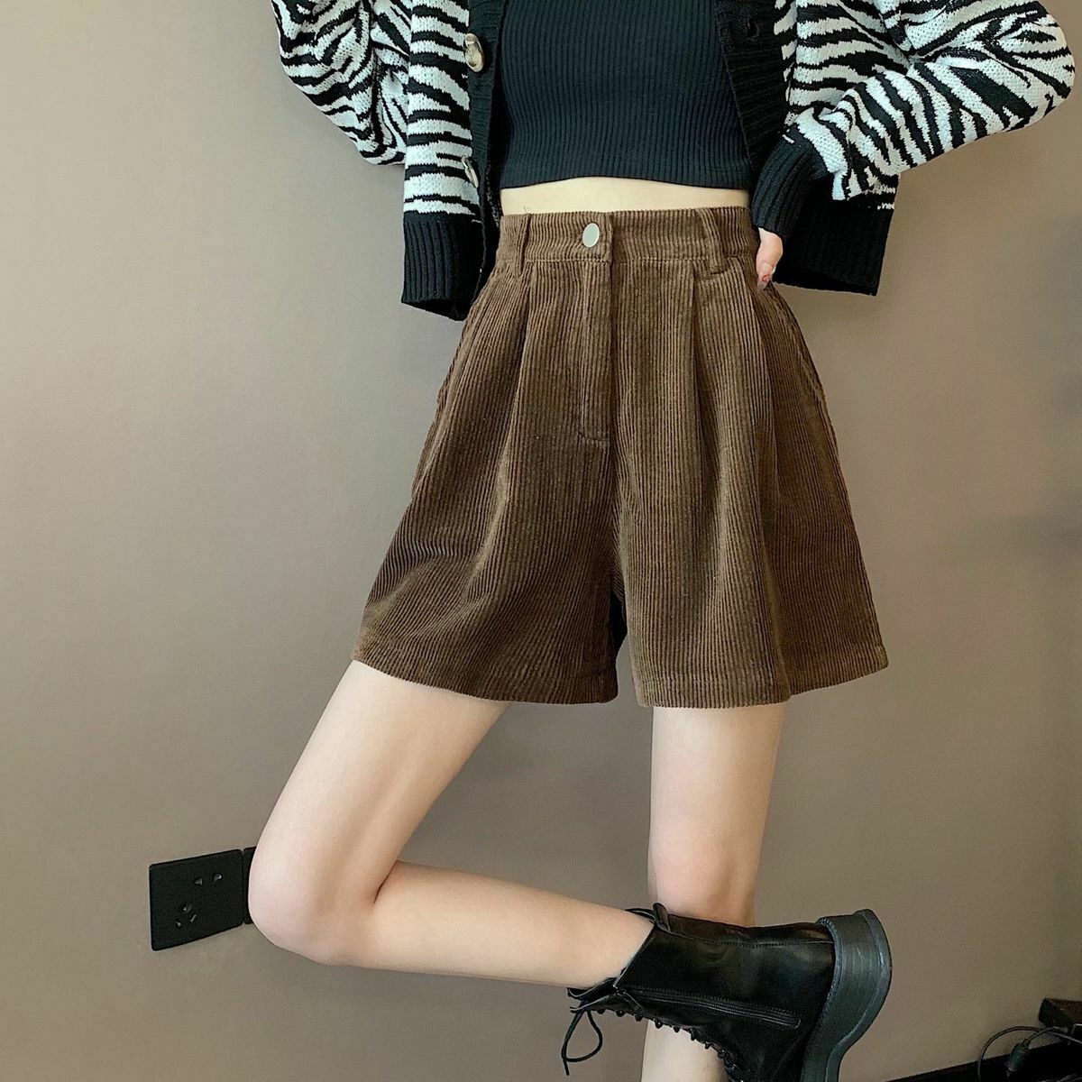 Vintage Dark Academia High Waist Corduroy Shorts - Trendy Y2K Fashion Essential