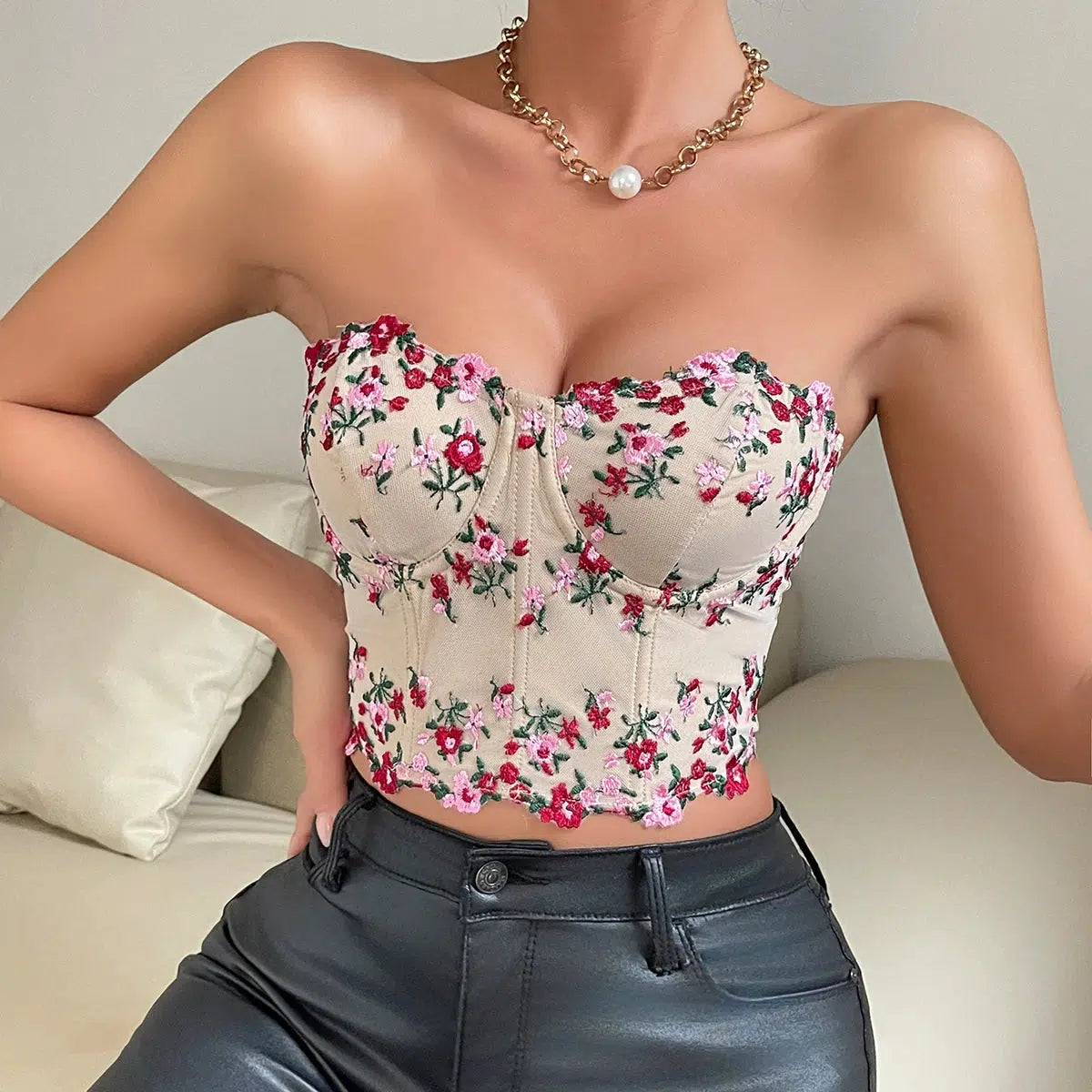 Vintage Floral Corset Top with Bow Tie Detail - Y2K Crop Top for Trendy Fashionistas